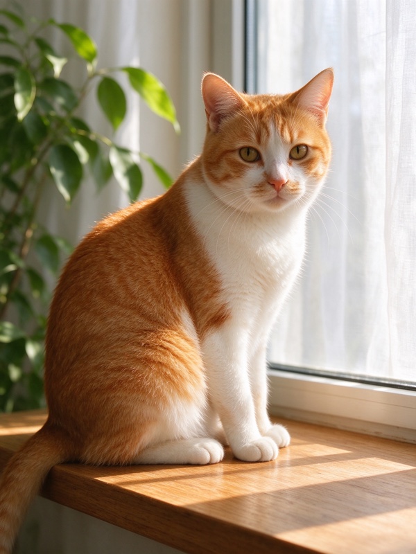 窗边阳光下的猫，合成演示照片