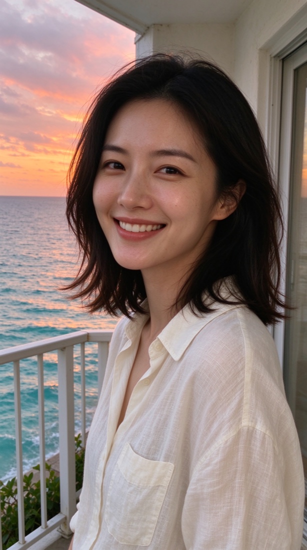 海边夕阳中的合成人像